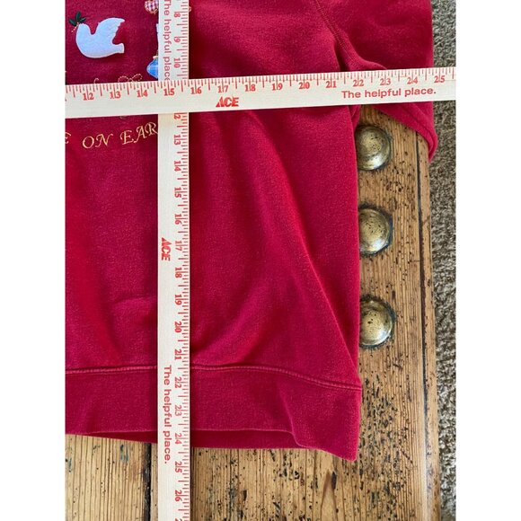 Holiday Editions Womens Christmas Sweatshirt L Red Peace On Earth Embroidered - Picture 6 of 6